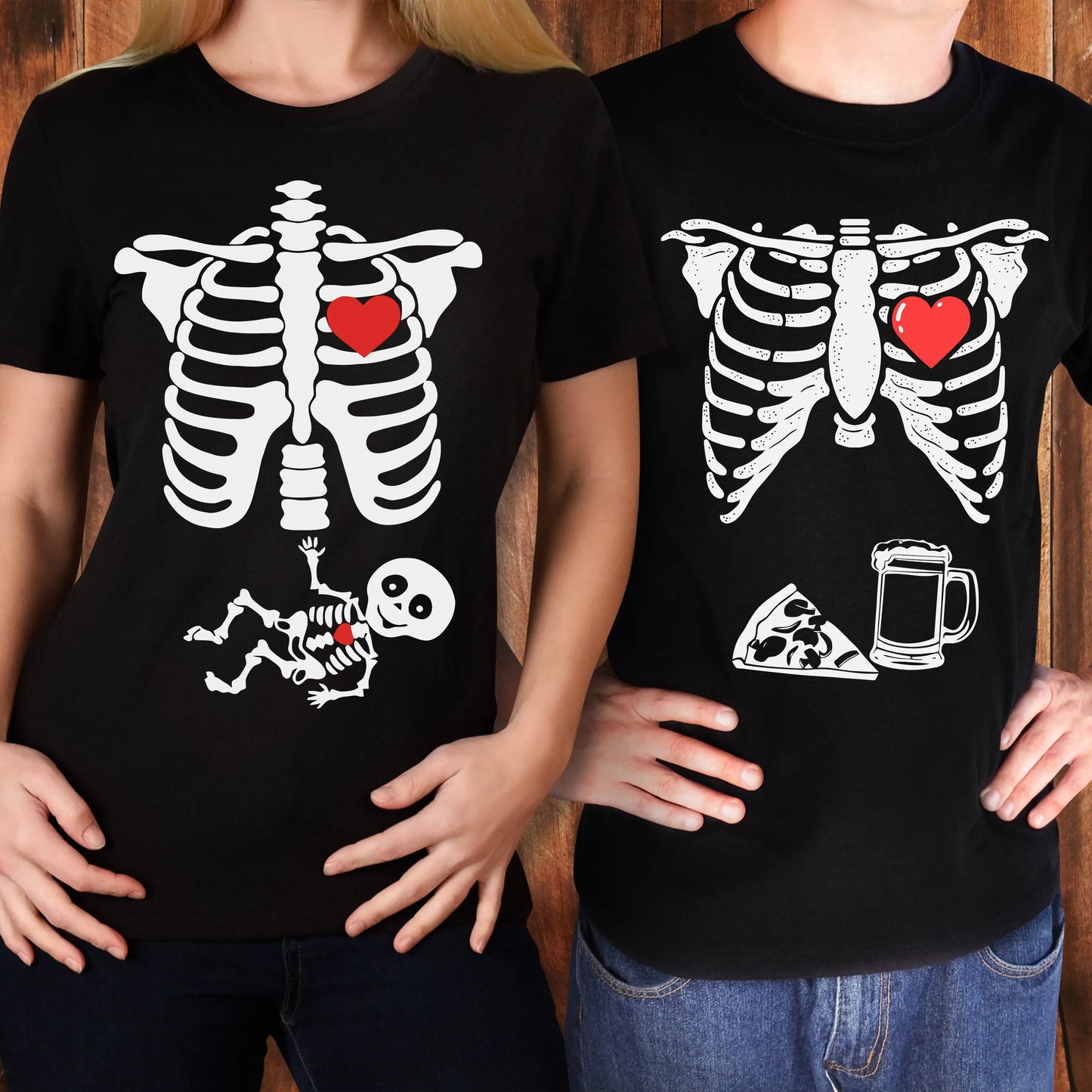 Dad Skeleton Shirt, Mommy and Daddy Skeletons Tee, Pregnancy Announcement Tee, Halloween Tee Printify
