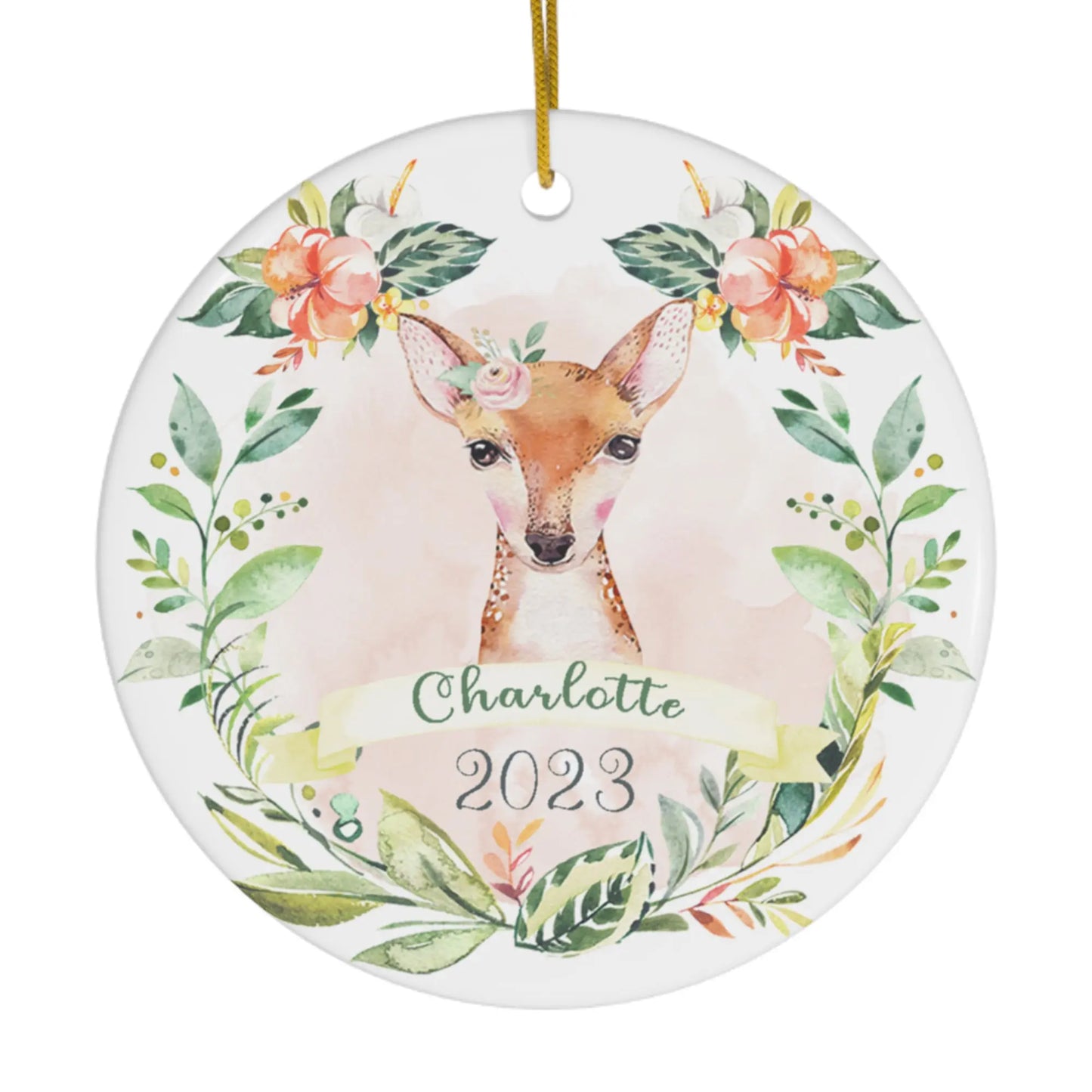 Deer Girls Personalized Ceramic Ornament Printify