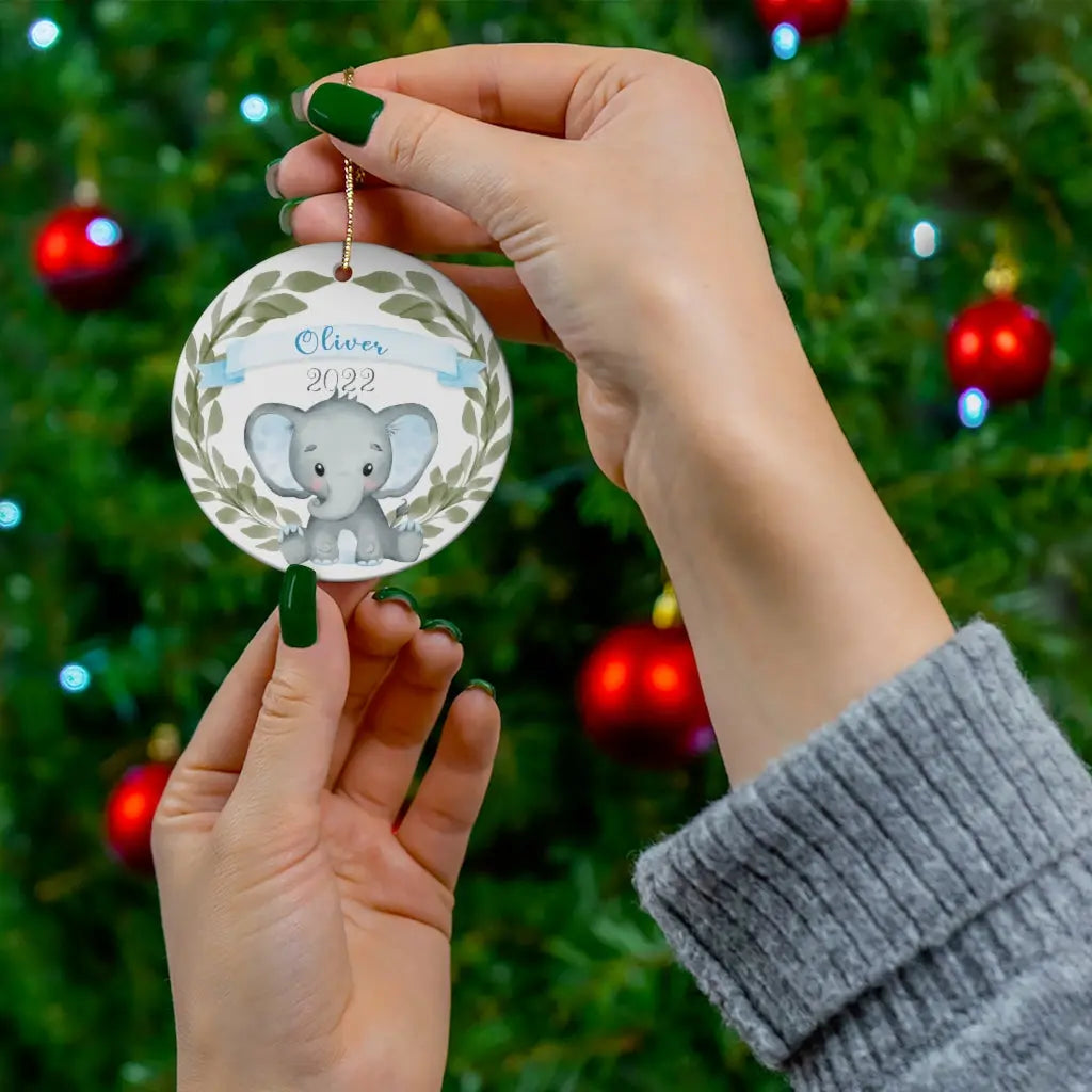 Elephant Boy's Personalized Ceramic Ornament Printify