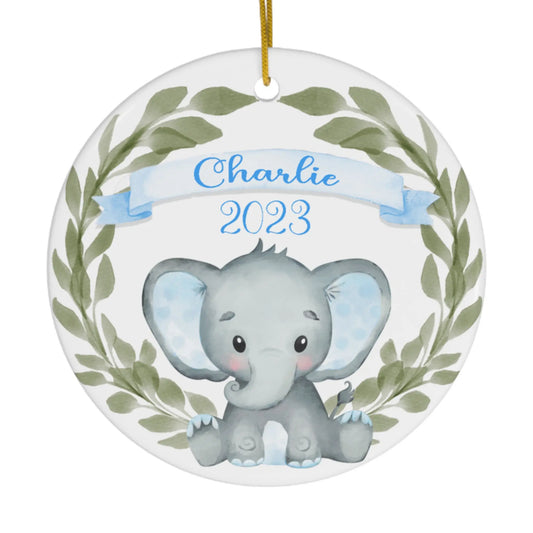Elephant Boy's Personalized Ceramic Ornament Printify