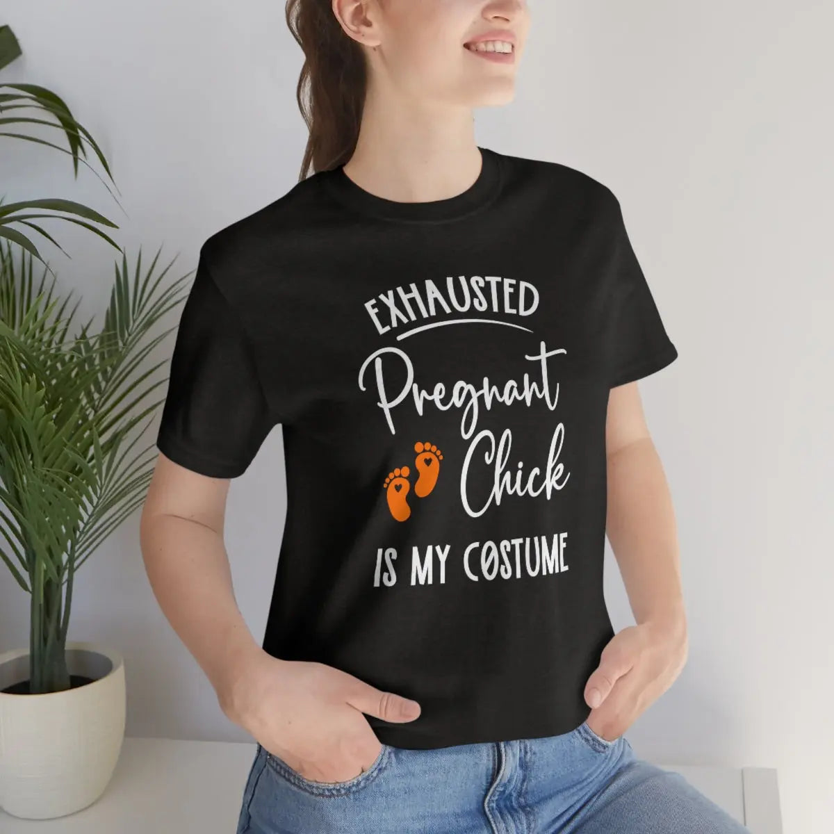 Exhausted Pregnant Chick Costume Tee, Halloween Pregnancy Shirt, Pregnancy Announcement Tee, Cute Maternity Halloween Tee Printify