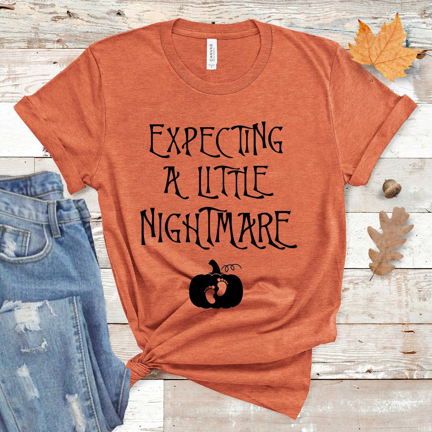 Expecting a Little Nightmare Tee, Halloween Pregnancy Shirt, Pregnancy Announcement Tee, Cute Maternity Halloween Tee Printify