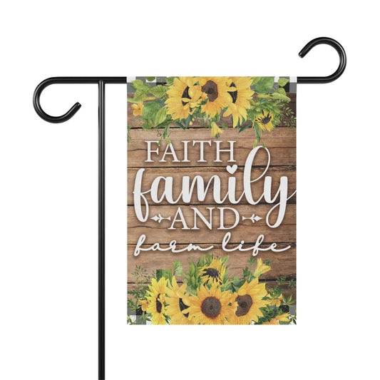 Faith Family Farm Life Rustic Farmhouse Garden Flag Printify