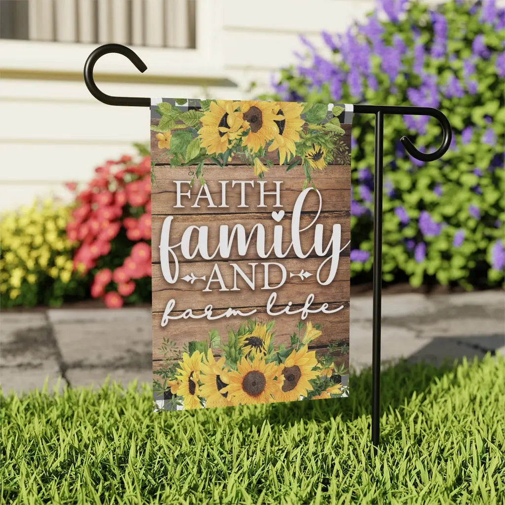Faith Family Farm Life Rustic Farmhouse Garden Flag Printify