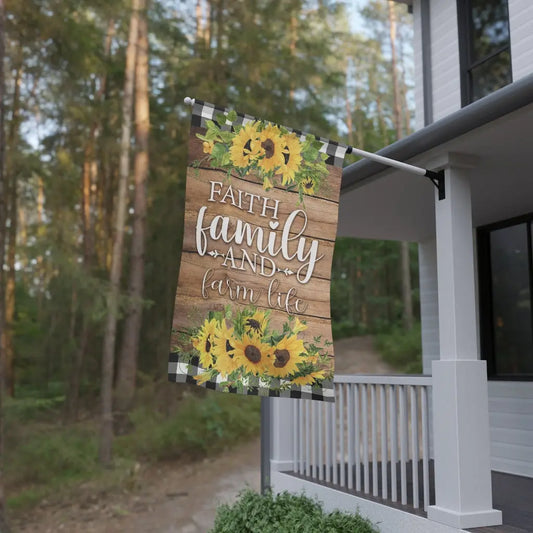 Faith Family and Farm Life Sunflower House Flag Banner | 3 x 5 Printify