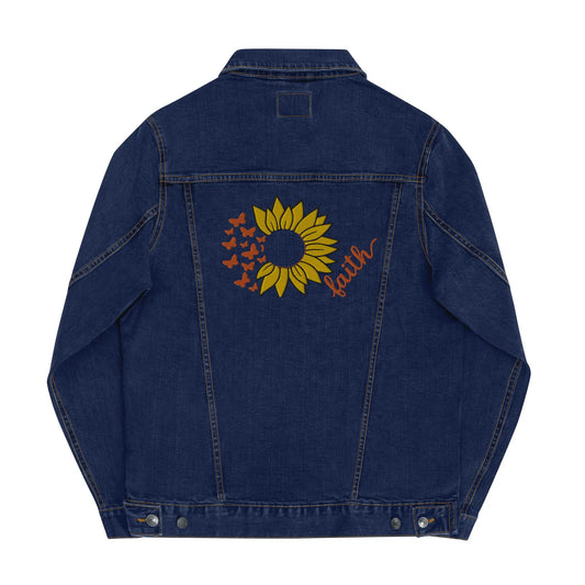 Faith Sunflower Embroidered Denim Jacket Amazing Faith Designs