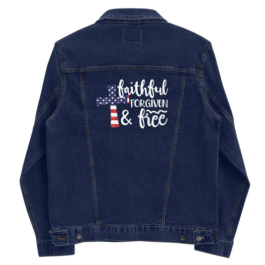 Faithful Forgiven and Free Denim Jacket Amazing Faith Designs