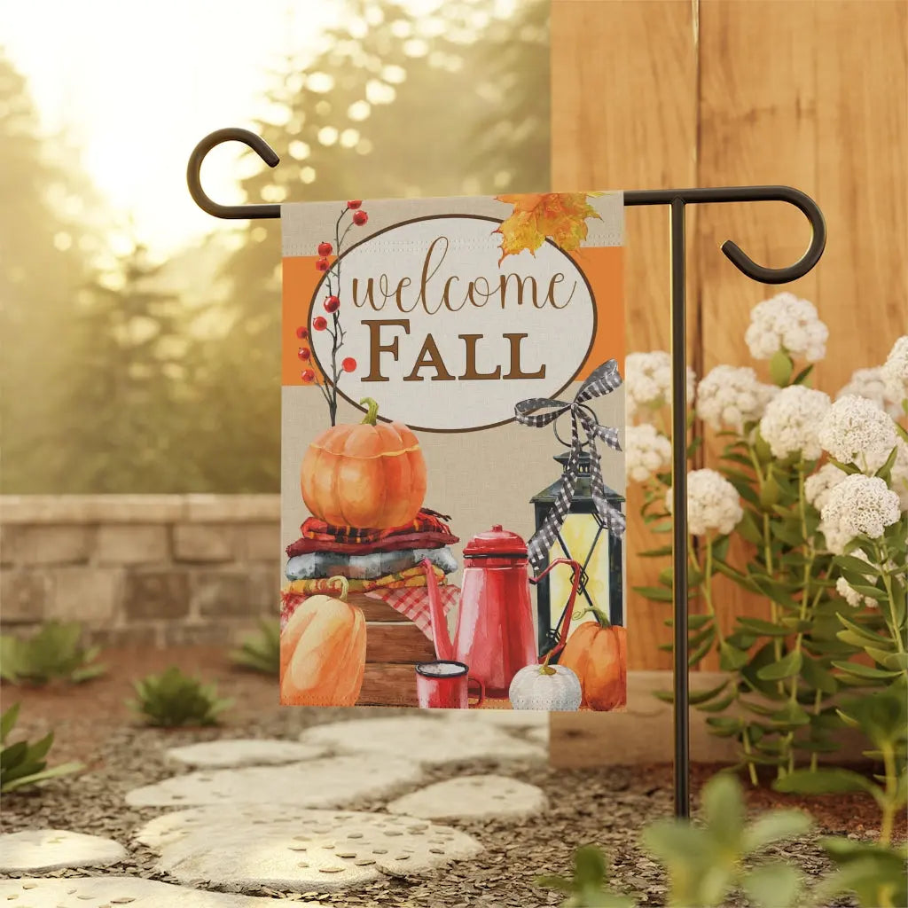 Fall Garden Flag, Pumpkin Flag, Welcome Fall, Welcome Yard Flag, Housewarming Gift, Pumpkin Patch Sign, Outdoor Decor, Farmhouse Decor Printify