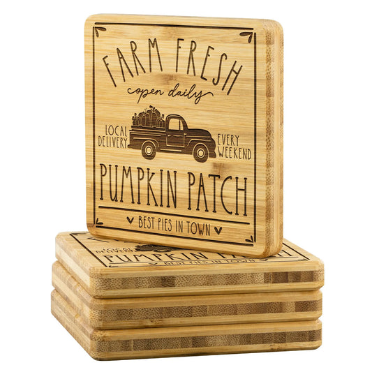 Farm Fresh Pumpkin Patch Bamboo Coasters, Set of 4, Fall Coasters, Pumpkin Coasters, Fall Gift teelaunch