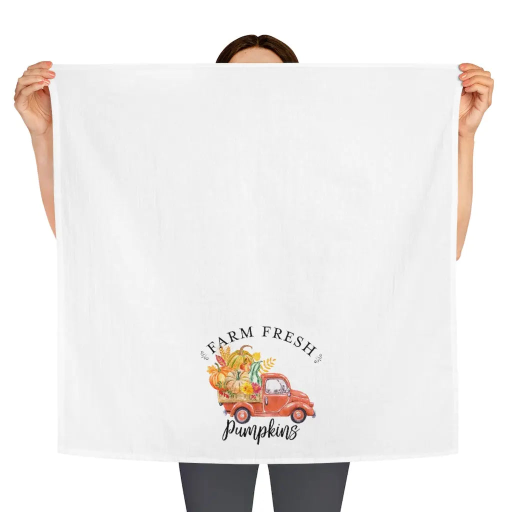 Farm Fresh Pumpkins with Pickup Truck Tea Towel, Autumn Kitchen Towel, Fall Dish Towel Printify