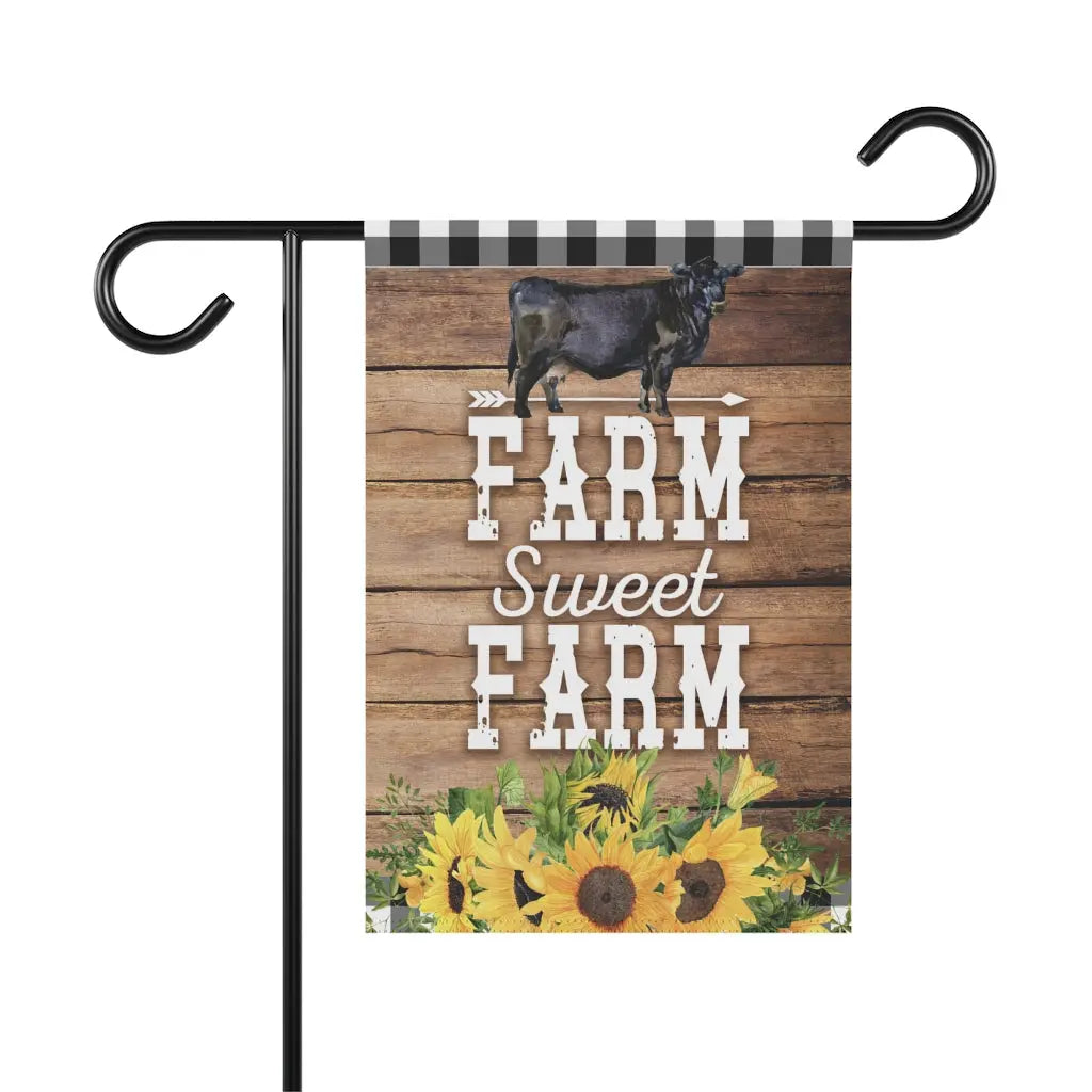 Farm Sweet Farm Black Angus Cow Garden Flag Printify