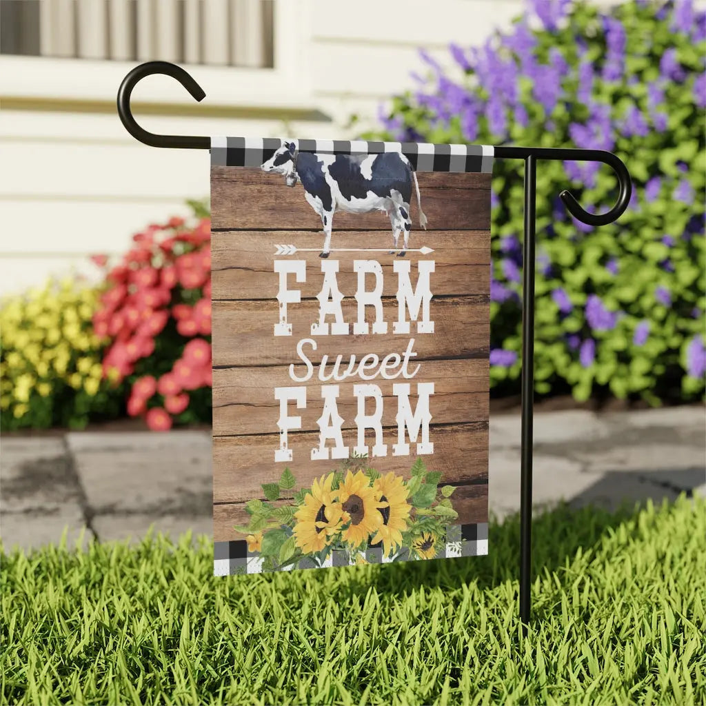 Farm Sweet Farm Cow Garden Flag Printify
