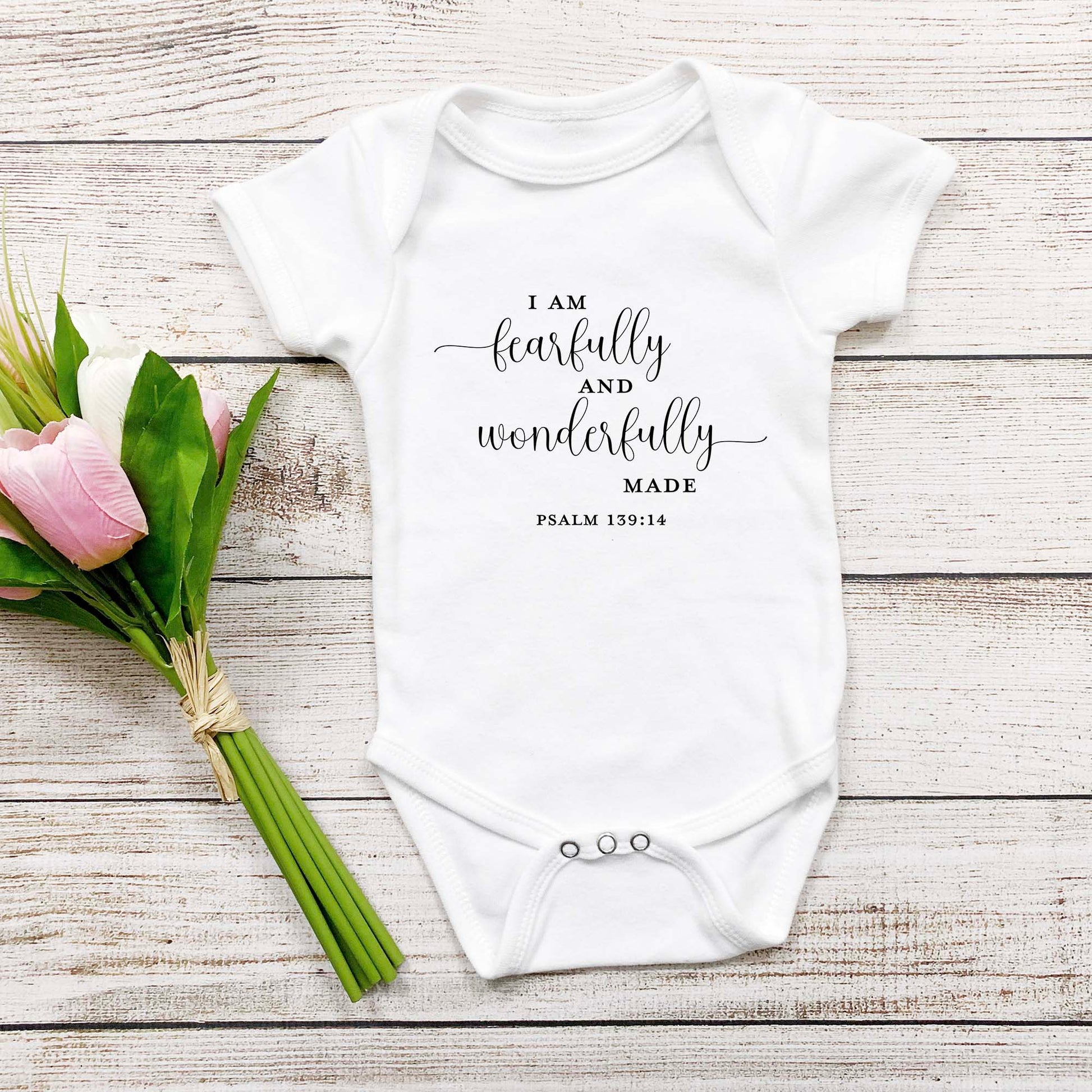 Fearfully and Wonderfully Made Psalm 139 Scripture Infant Child Onesie | Baptism Gift Printify