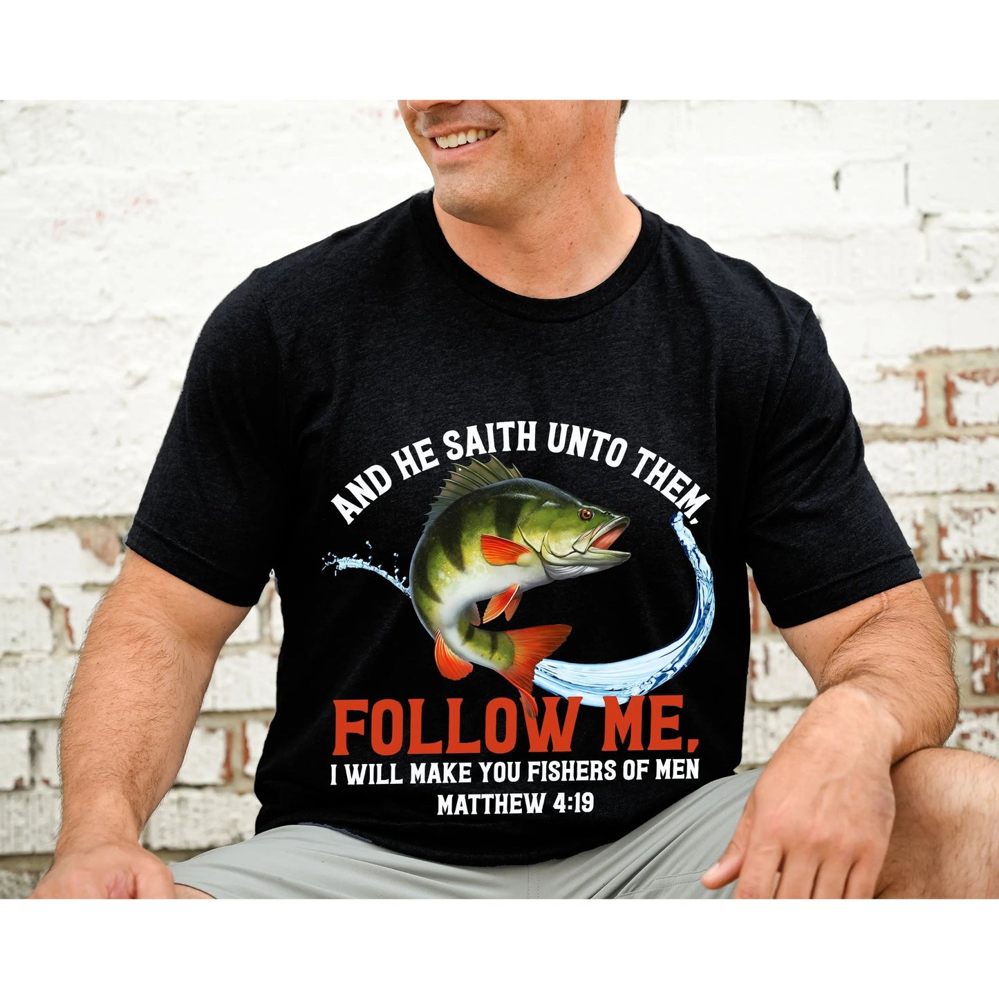 Fishers of Men Follow Me Matthew 4:19 Scripture Christian T-shirt Printify