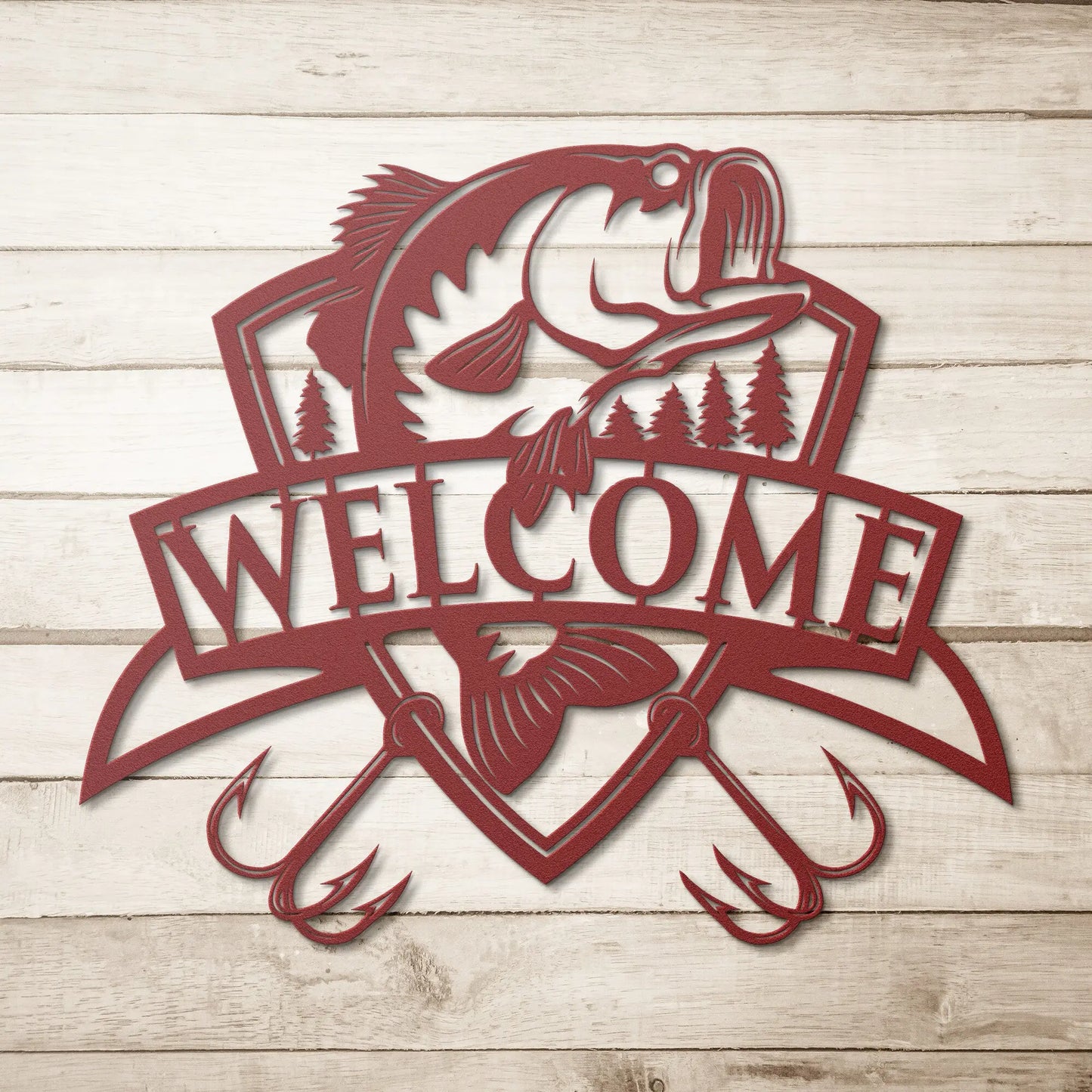 Fishing Welcome Sign, Bass Fishing Sign, Custom Metal Sign teelaunch