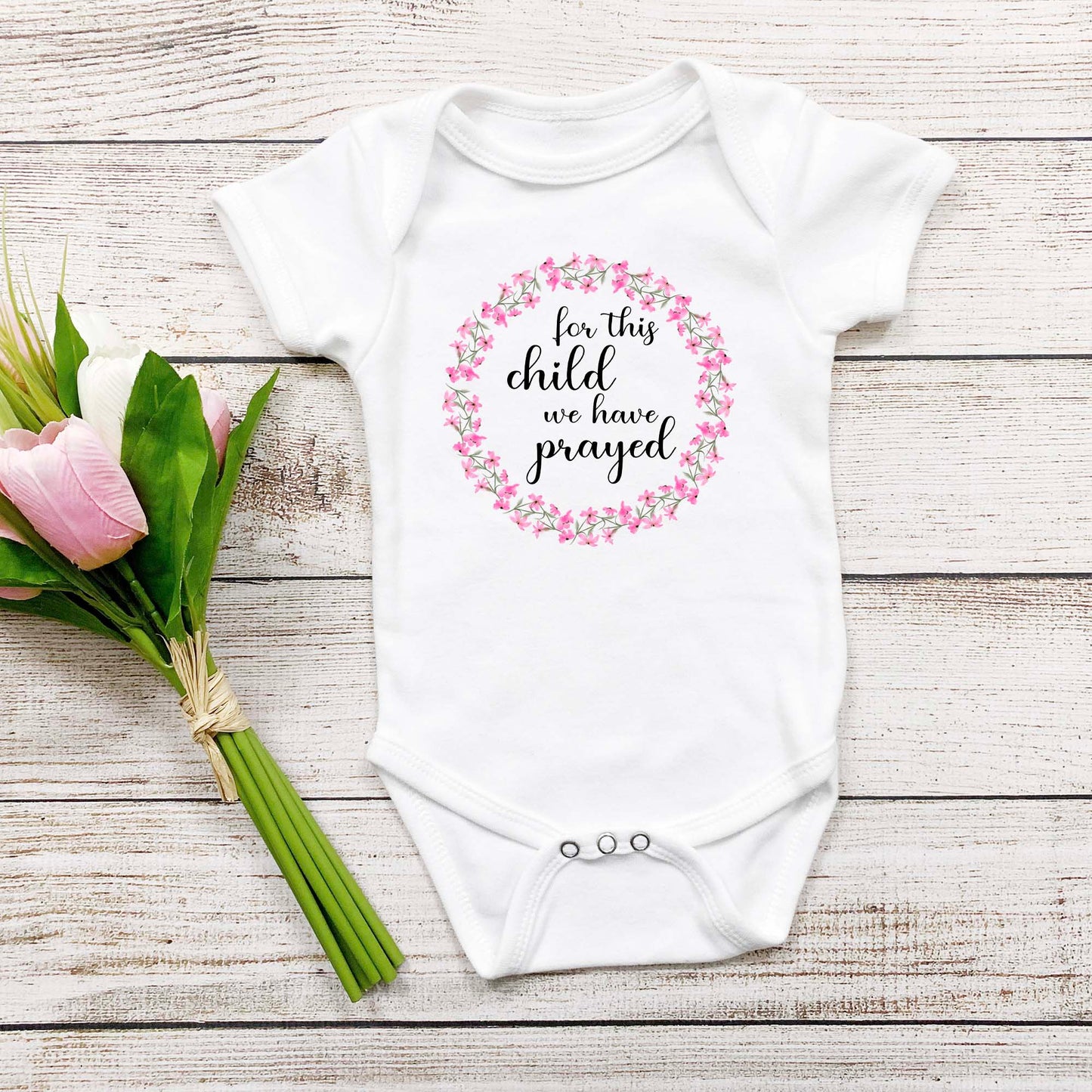 For This Child We Have Prayed Christian Faith Baby Onesie | Baptism Gift - Amazing Faith Designs