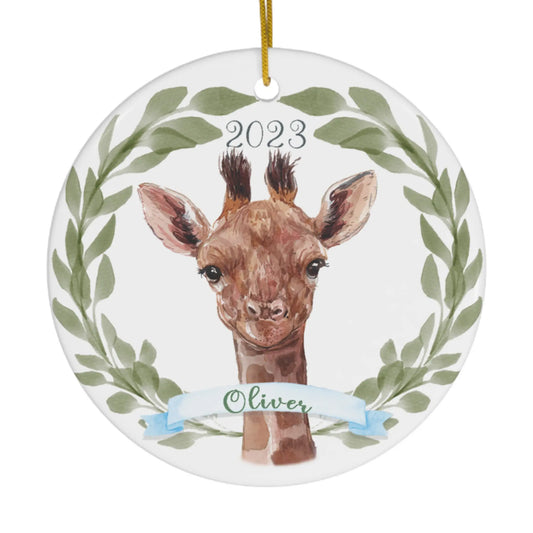 Giraffe Boy's Personalized Christmas Ornament Printify