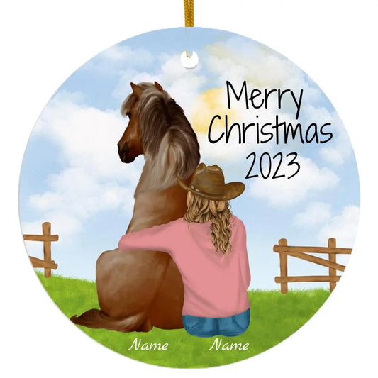 Girl with Horse Personalized Christmas Ornament 2023 Printify
