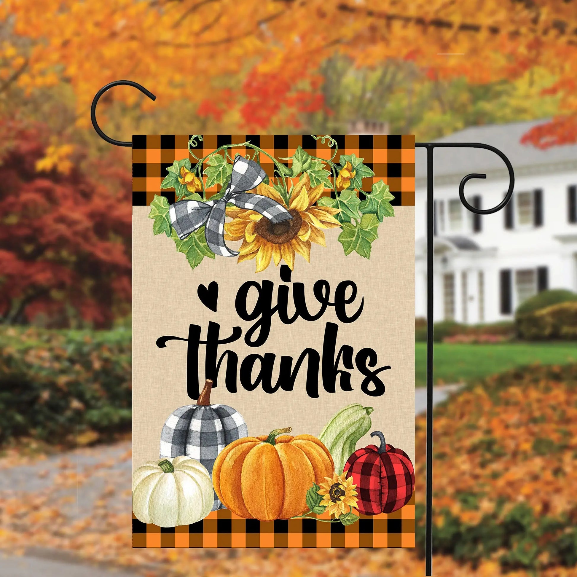 Give Thanks Pumpkins Fall Garden Yard Flag, Thanksgiving Yard Flag Amazing Faith Designs