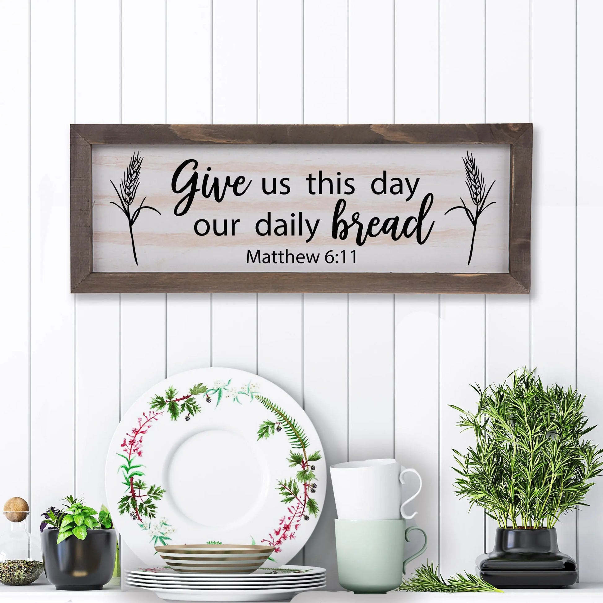 Give Us Daily Bread Prayer Whitewashed Rustic Farmhouse Wood Decor amazingfaithdesigns