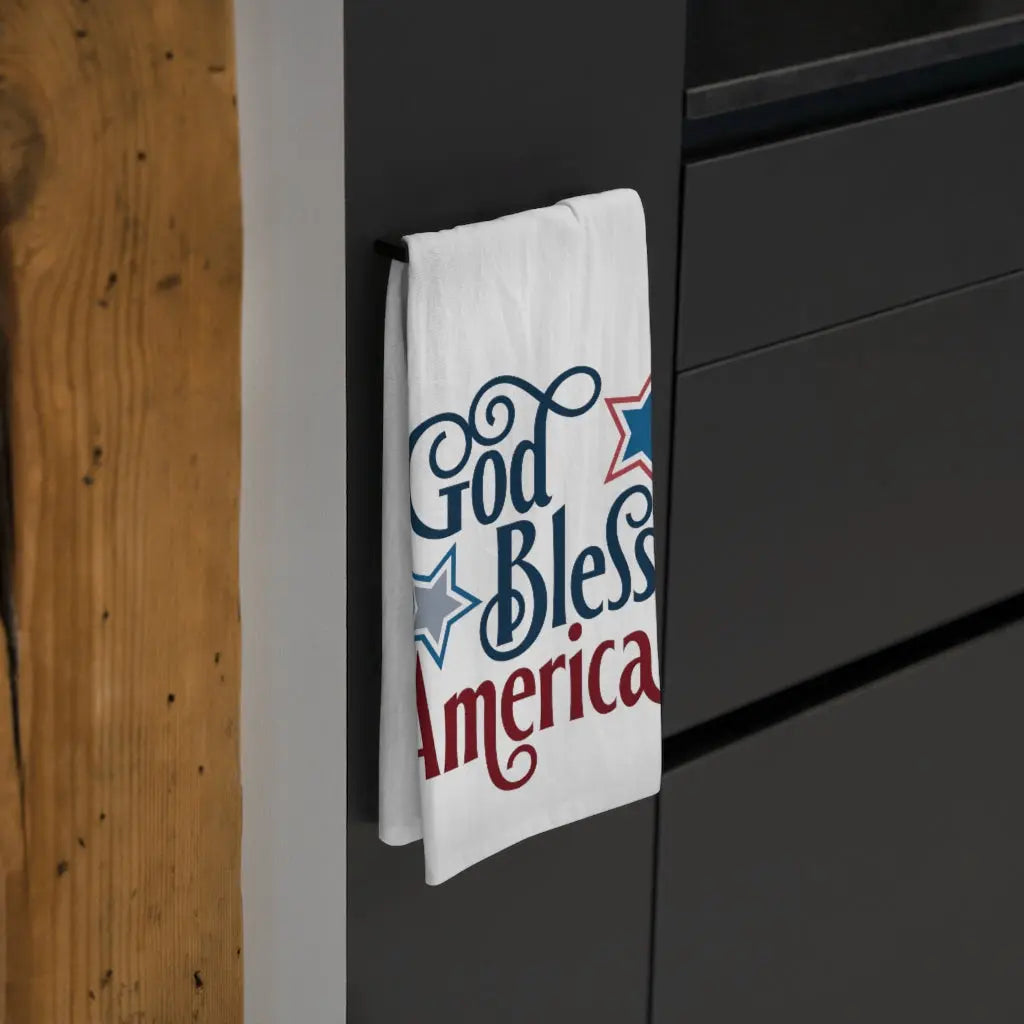 God Bless America Tea Towel, Patriotic Kitchen Towel, Fourth of July Dish Towel Printify