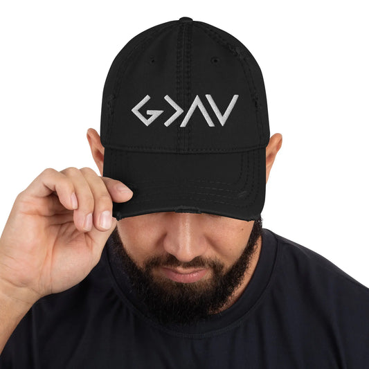 God is Greater Distressed Hat Amazing Faith Designs