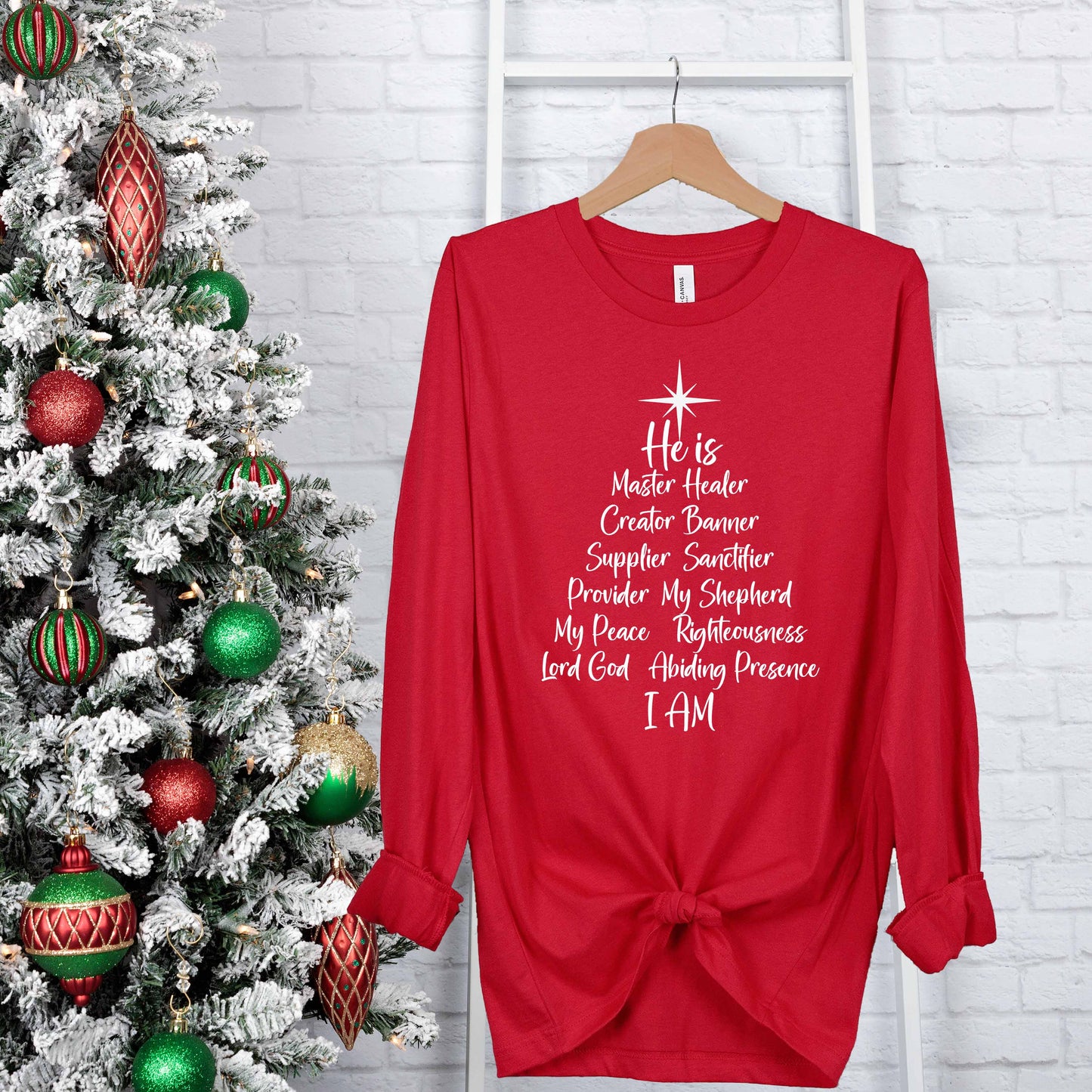 Names of God Christmas Tree Unisex Long Sleeve Tee - Amazing Faith Designs