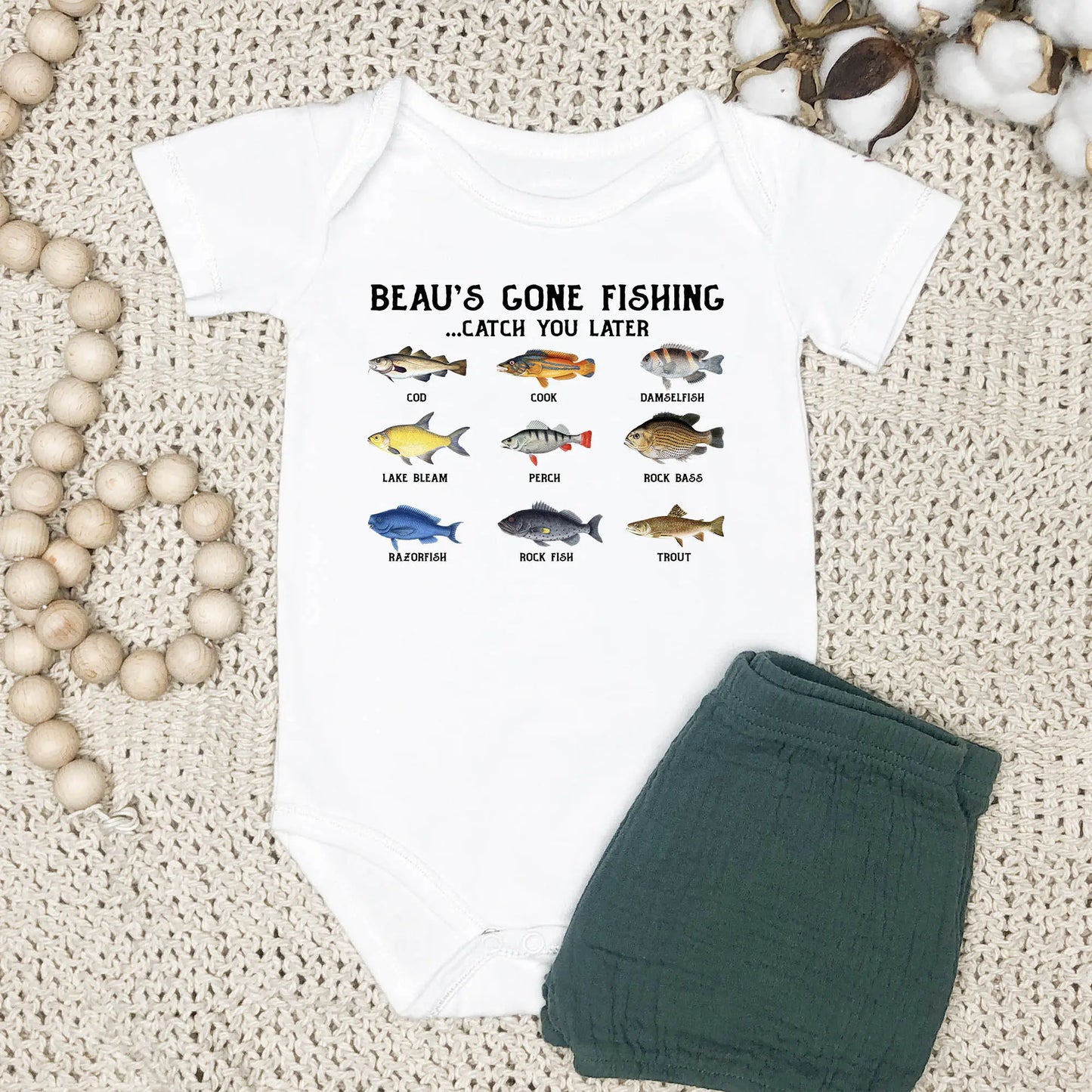 Gone Fishing Personalized Infant Onesie Amazing Faith Designs