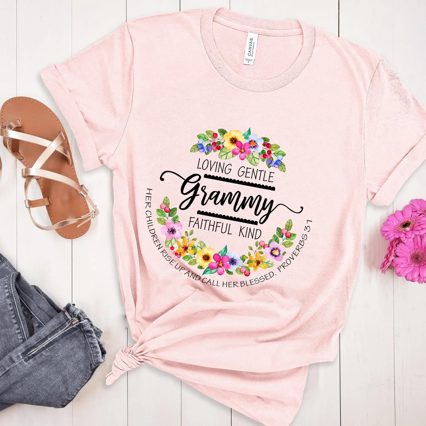 Grammy Floral Scripture Tee, Personalized Grammy shirt, Custom Grandma Shirt, Christian Faith Tee Printify