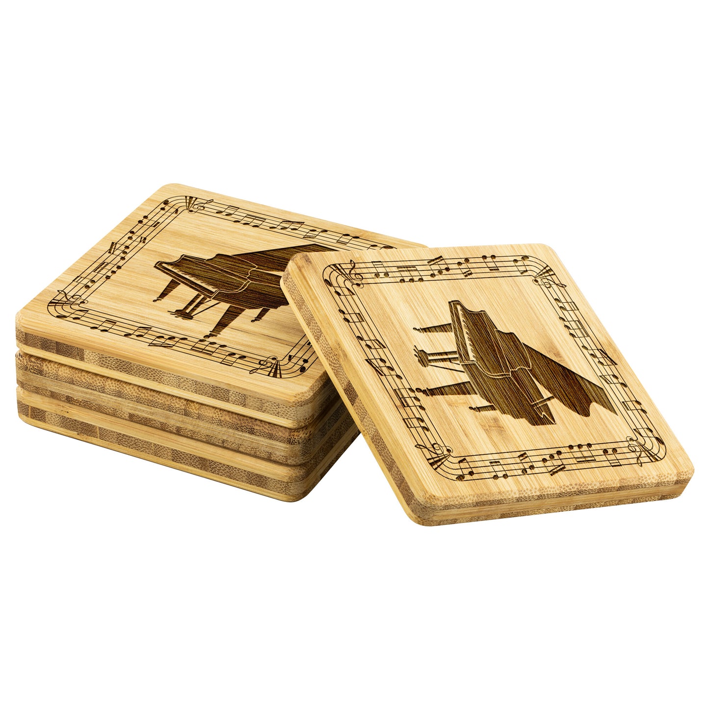 Grand Piano Bamboo Coasters - Set of 4, Musician gift, Music Coasters teelaunch