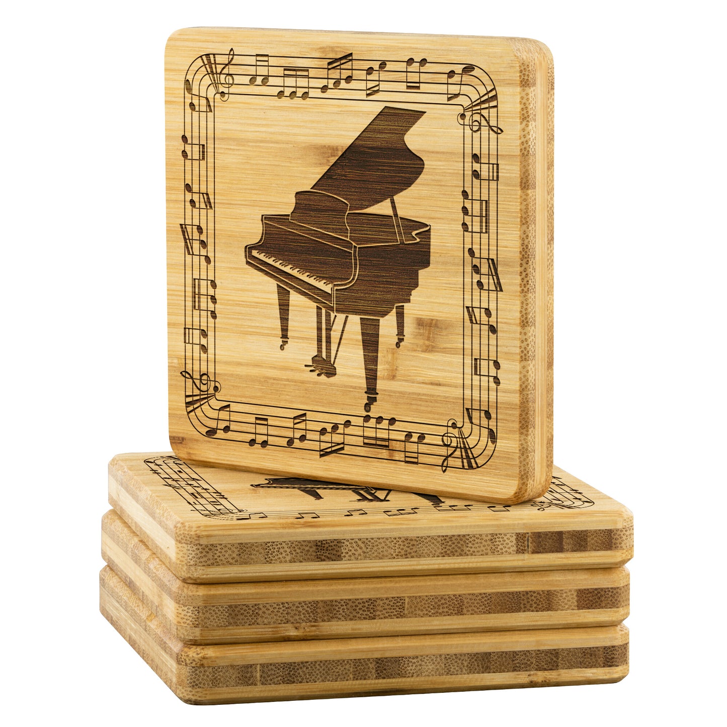 Grand Piano Bamboo Coasters - Set of 4, Musician gift, Music Coasters teelaunch