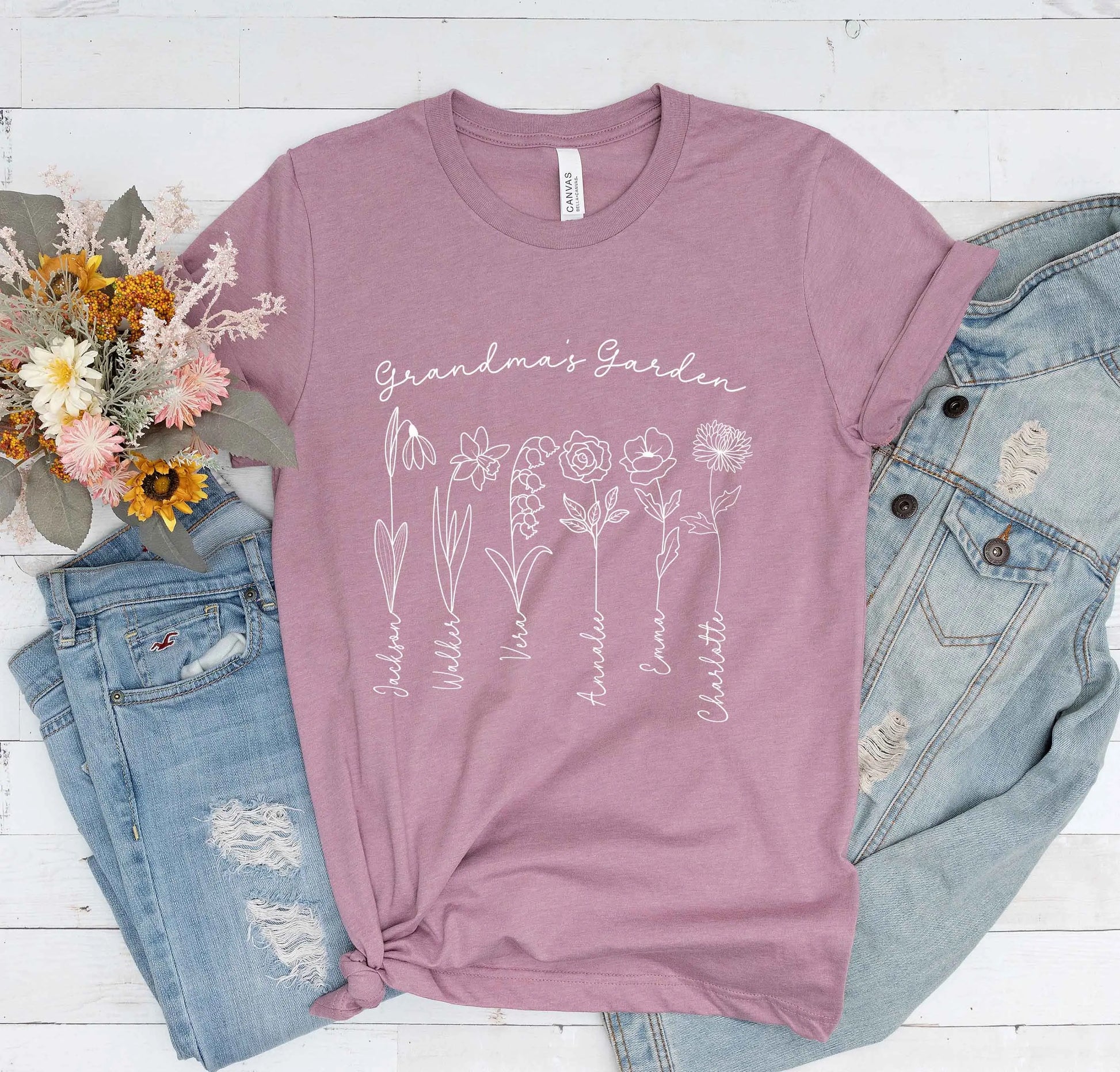 Grandma's Garden Personalized Flowers t-shirt | Grandkids Names Shirt Amazing Faith Designs