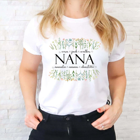 Grandma with Grandkids Personalized T-Shirt Nana Gigi Grammy Mimi Printify