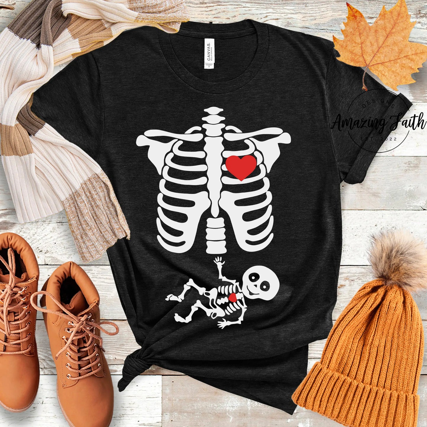 Halloween Pregnancy Shirt, Mommy and Baby Skeletons Tee, Pregnancy Announcement Tee, Maternity Tshirt, Halloween Tee Printify