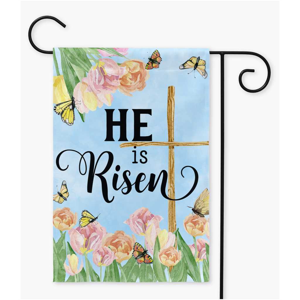 He Is Risen Easter Flowers Garden Flag Amazing Faith Designs