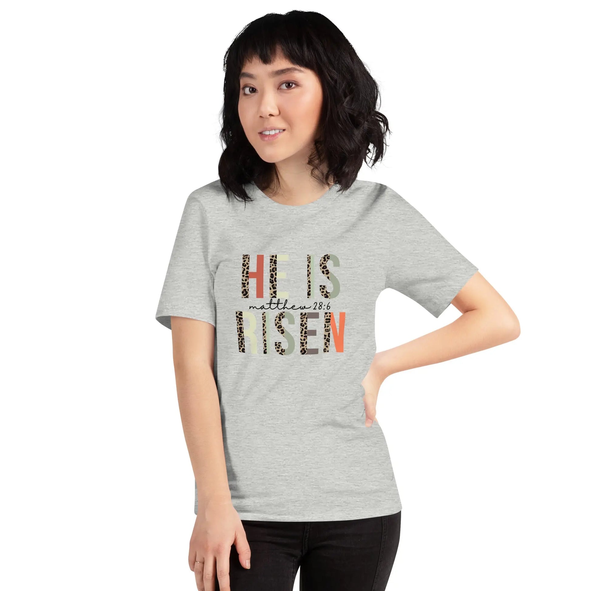 He is Risen Leapord Print Unisex t-shirt Amazing Faith Designs