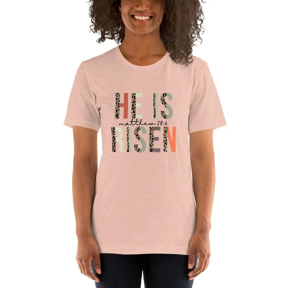 He is Risen Leapord Print Unisex t-shirt Amazing Faith Designs