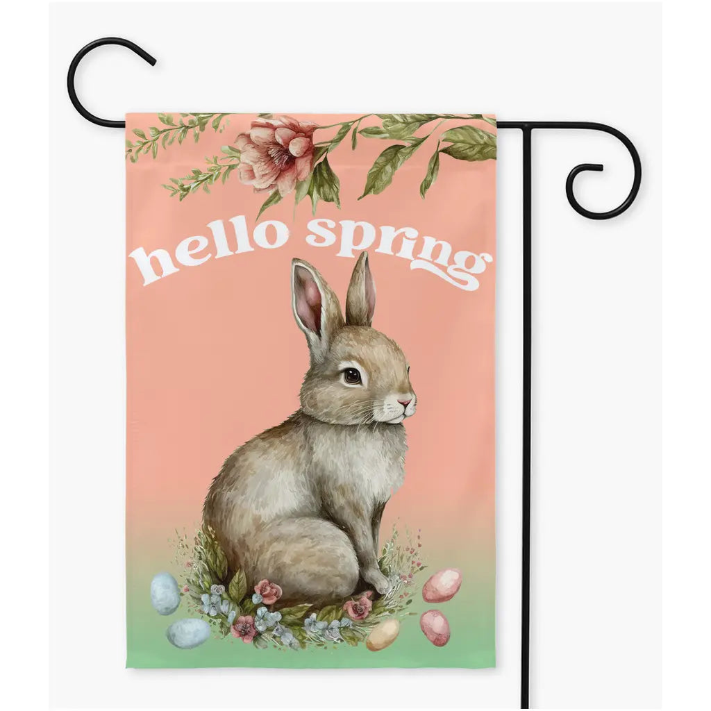 Hello Spring Easter Bunny Garden Flag Amazing Faith Designs