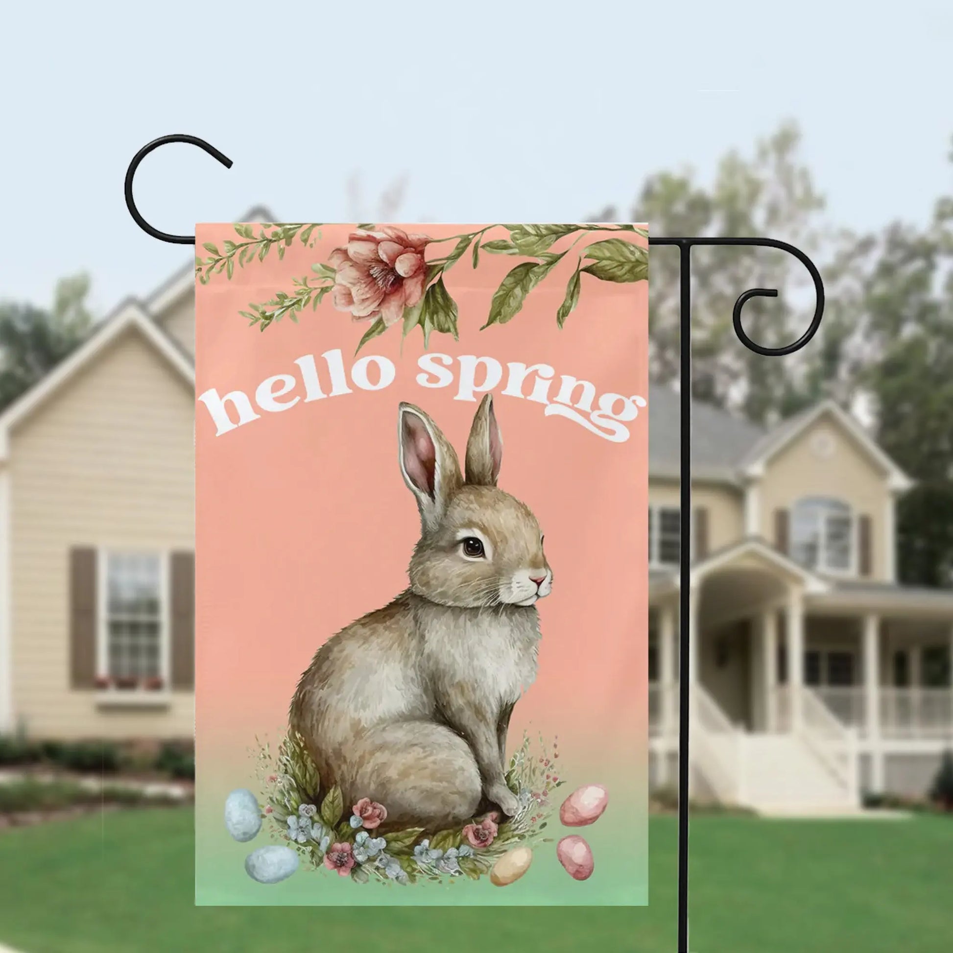 Hello Spring Easter Bunny Garden Flag Amazing Faith Designs