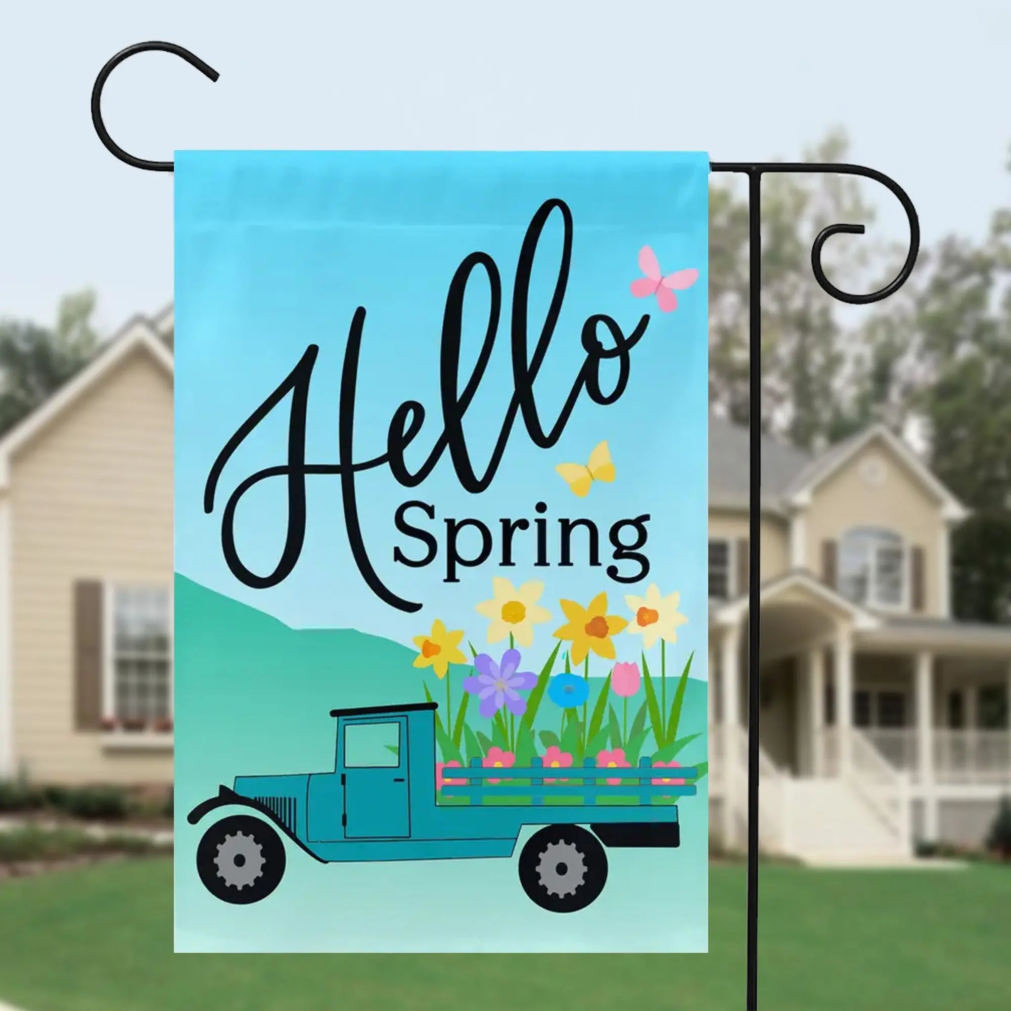 Hello Spring Flag Hello Spring Truck Garden Flag | Amazing Faith Designs