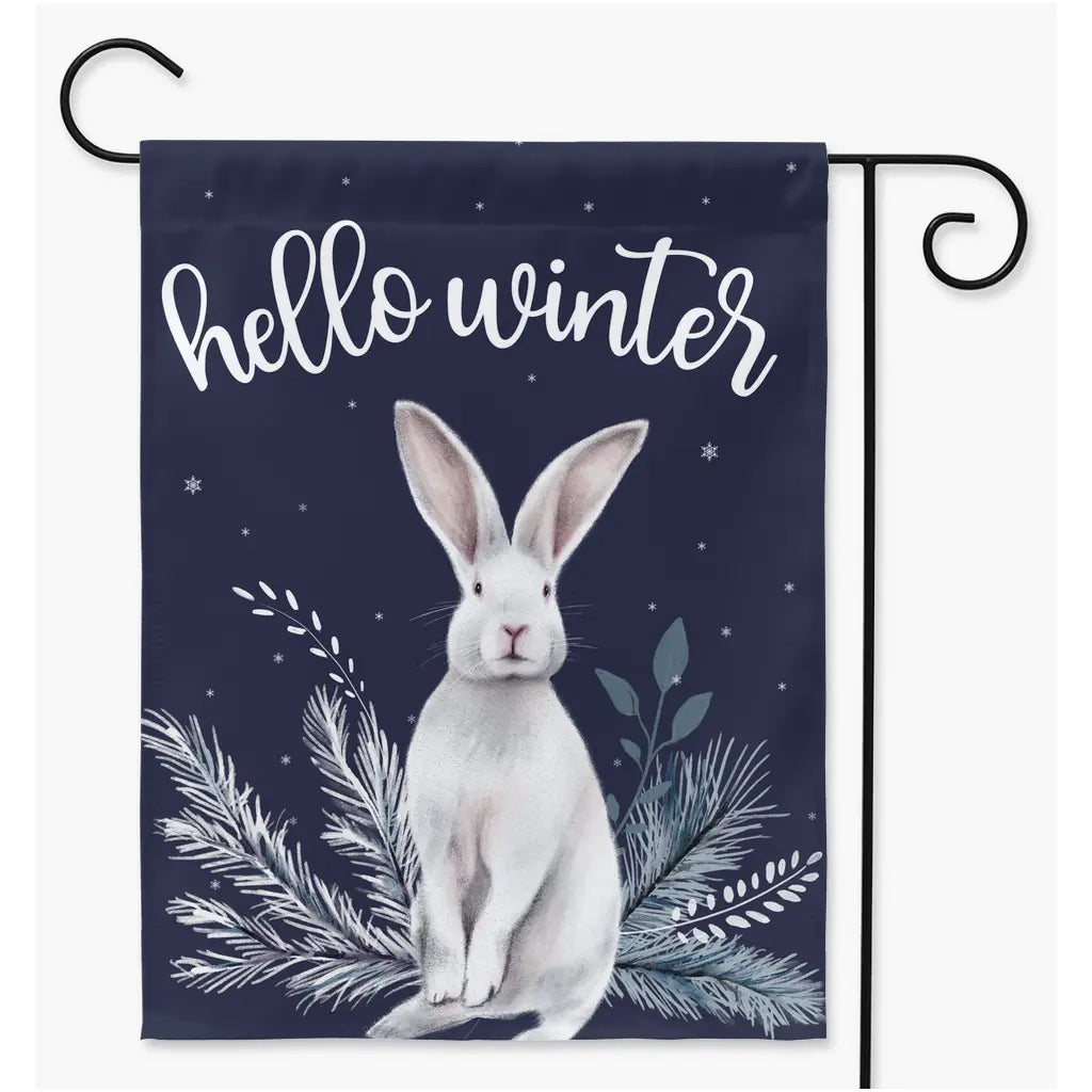 Hello Winter Snow Bunny Flag, Larger size 24.5 x 32 Amazing Faith Designs