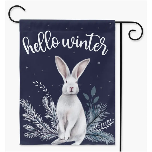 Hello Winter Snow Bunny Flag, Larger size 24.5 x 32 Amazing Faith Designs