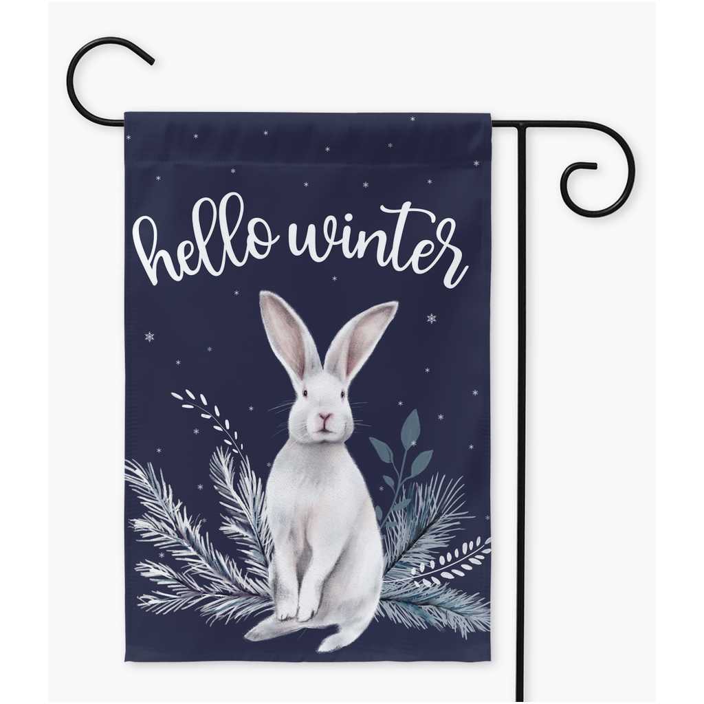 Hello Winter Snow Bunny Garden Flag Amazing Faith Designs