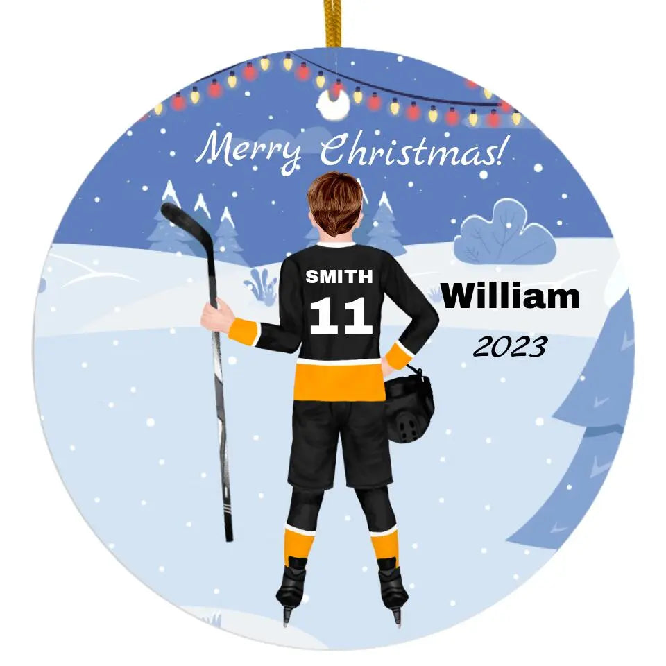 Hockey Player Personalized Christmas Ornament Printify