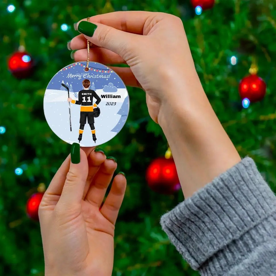 Hockey Player Personalized Christmas Ornament Printify