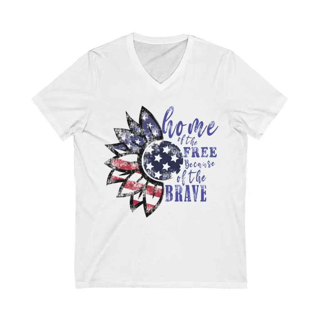 Home of the Free Because of the Brave V-Neck T-shirt | Fourth of July Tee Printify