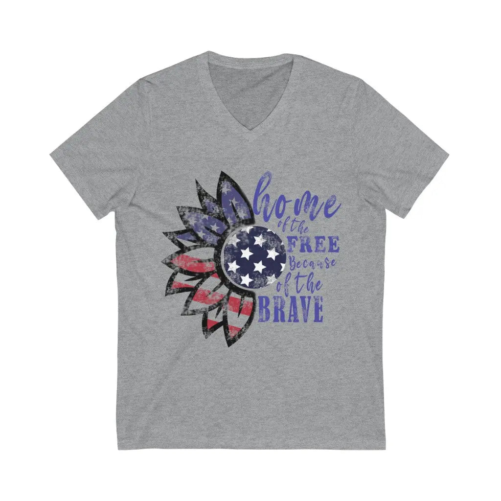 Home of the Free Because of the Brave V-Neck T-shirt | Fourth of July Tee Printify