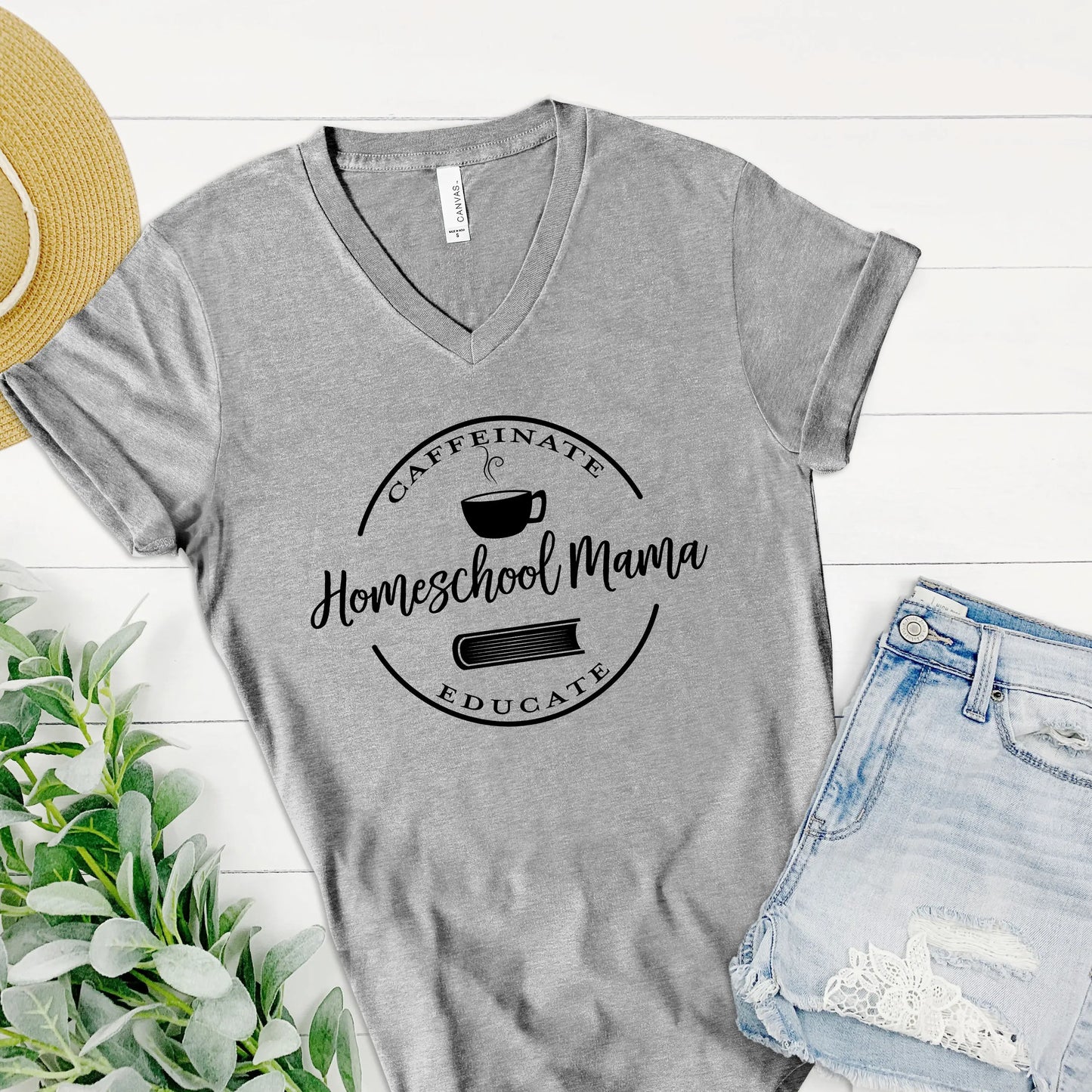 Homeschool Mama Short Sleeve V-Neck Tee Printify