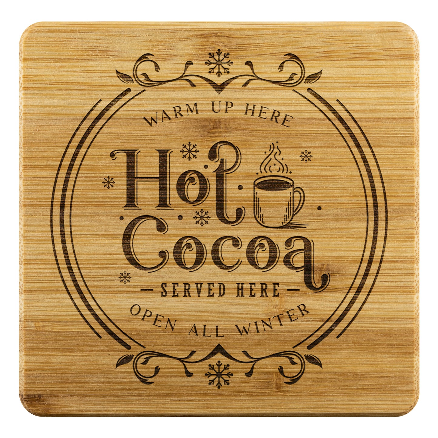 Hot Cocoa Co Bamboo Coasters - Set of 4, Christmas Coasters - Amazing Faith Designs