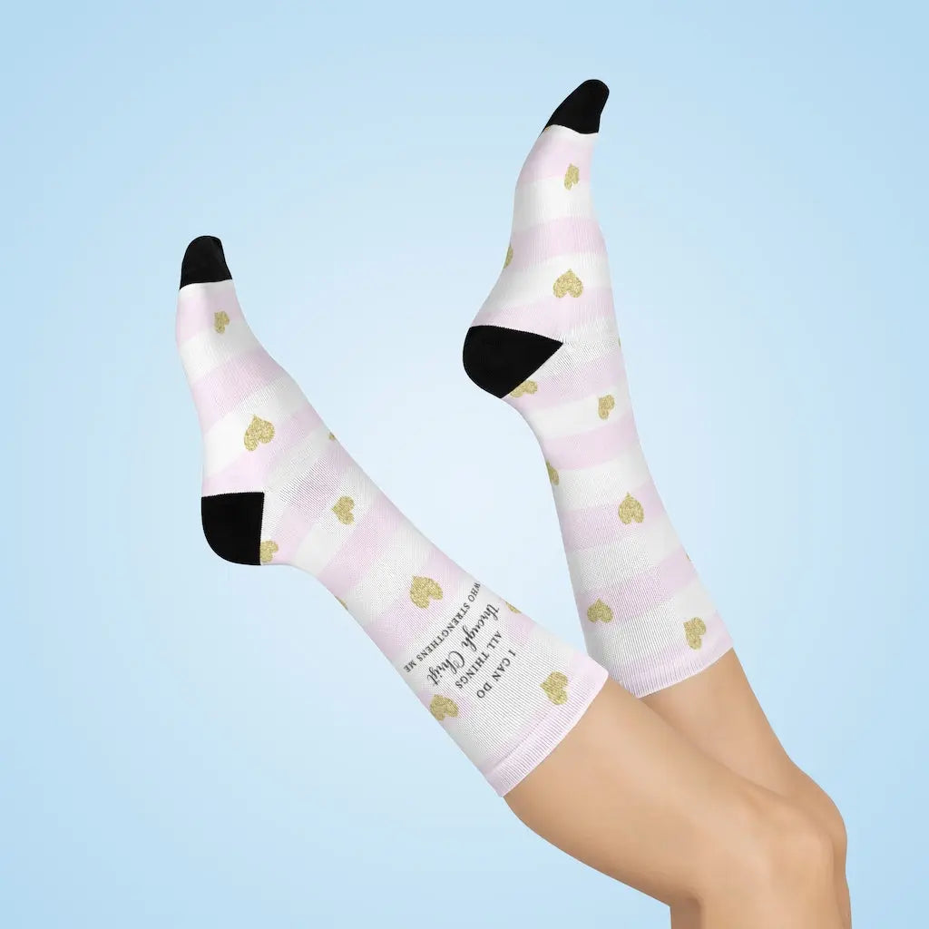 Scripture Socks I Can Do All Things Scripture Socks Pink Stripe | Christian Socks